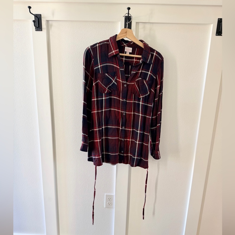 Isabel Maternity by Ingrid & Isabel Red and Navy Plaid Top - Picture 8 of 9